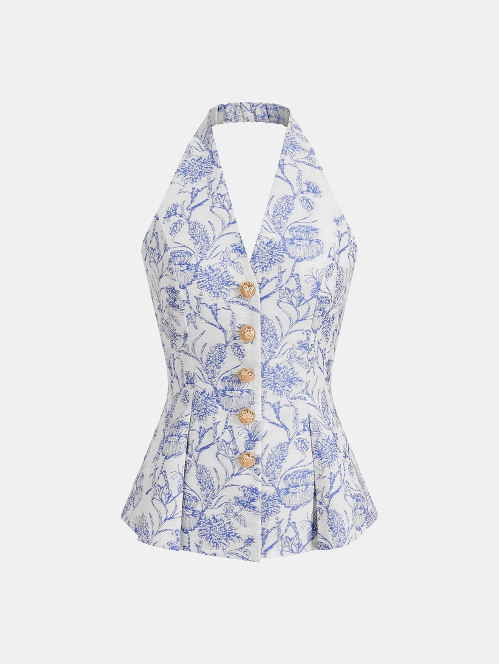 Commense Floral Print Halter Button Down Vest Top, Small, NWT